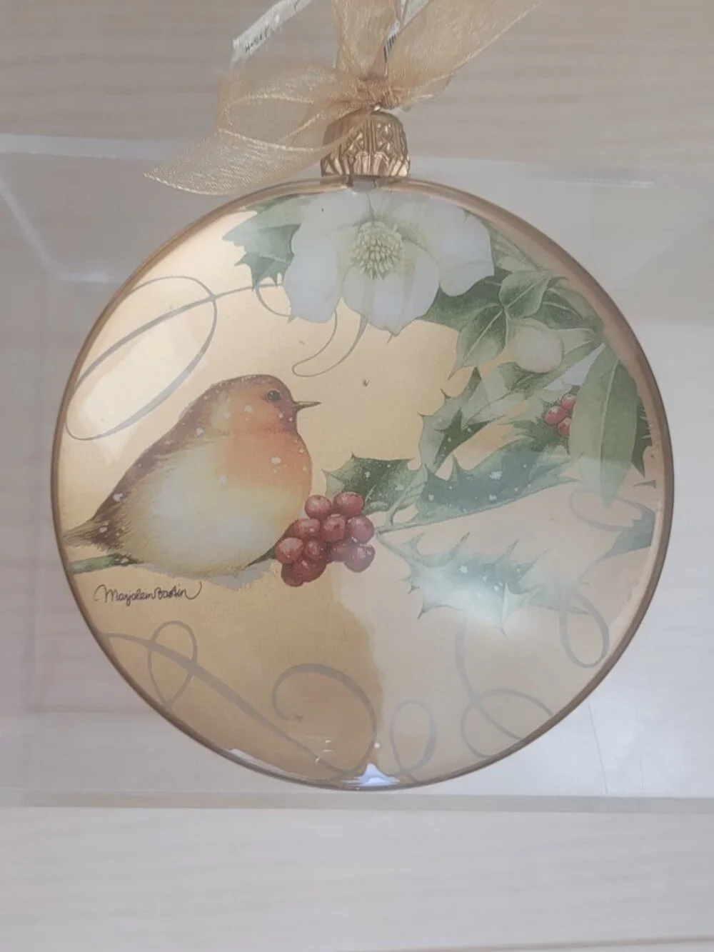 Demdaco Marjolein Bastin Nature's Journey Robin Bird Glass Christmas Ornament